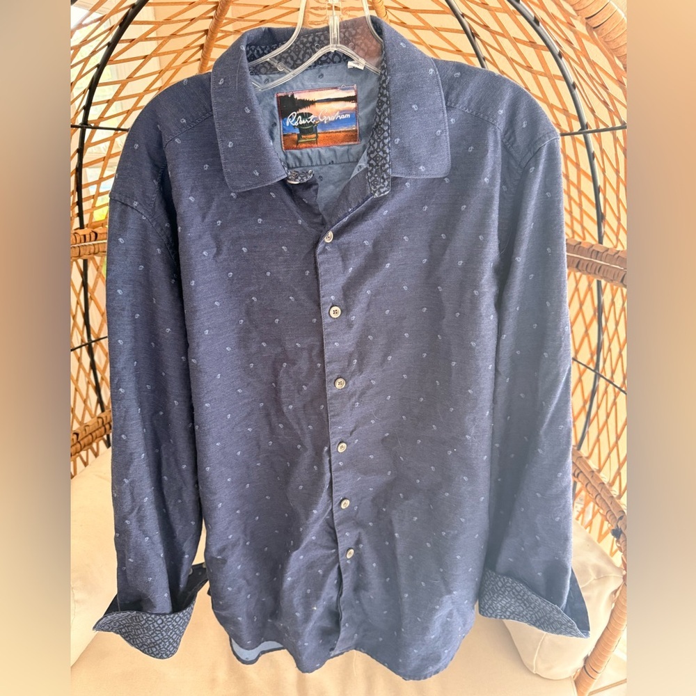 Men’s blue button down long sleeve, Robert Graham Paisley shirt